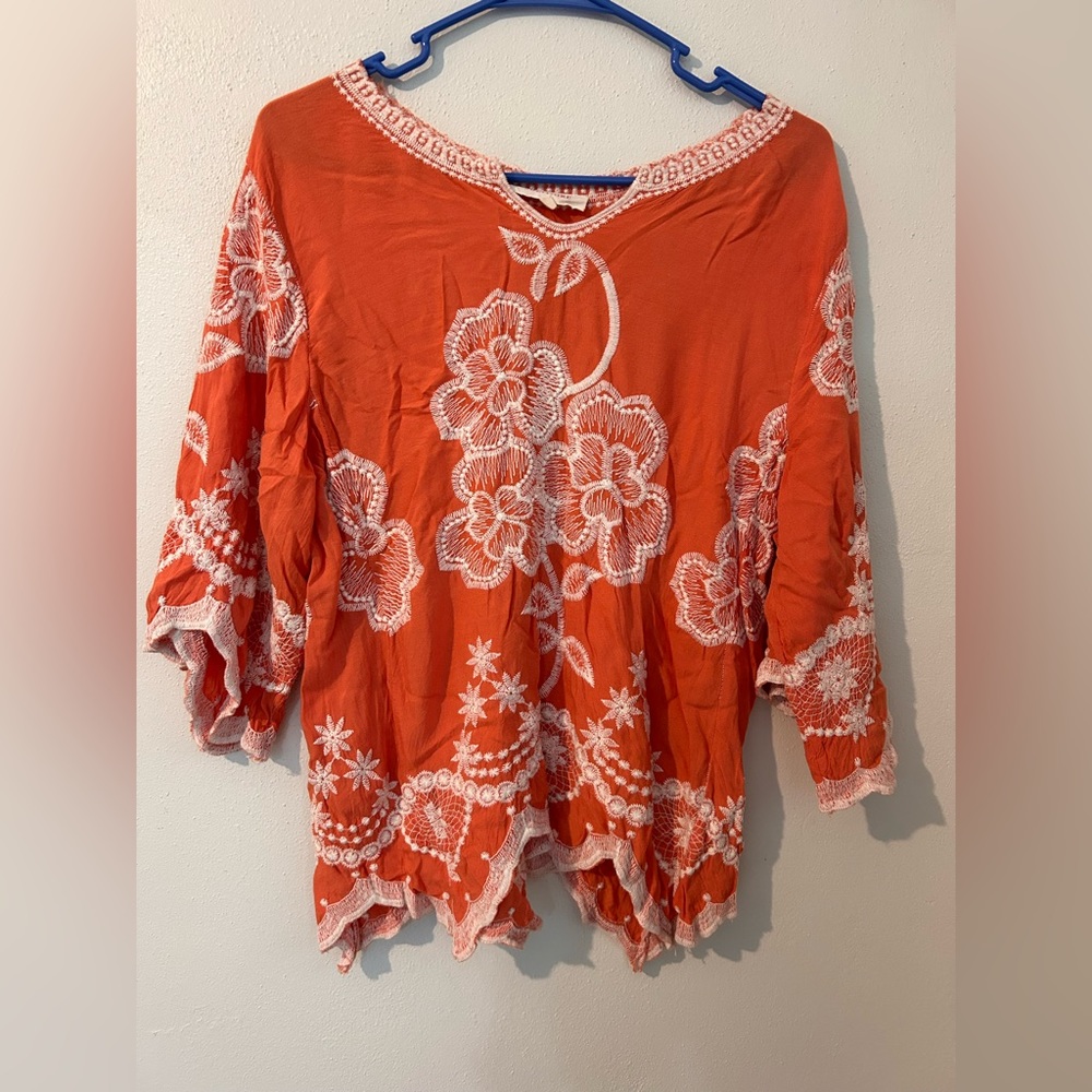 Solitaire • Tops • Large embroidered floral boho peasant top